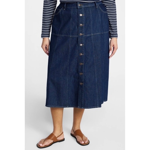 Terra & Sky Dresses & Skirts - Terra & Sky Womens Plus Drapey Button Front Denim Skirt Indigo Blue Size 18W NWT